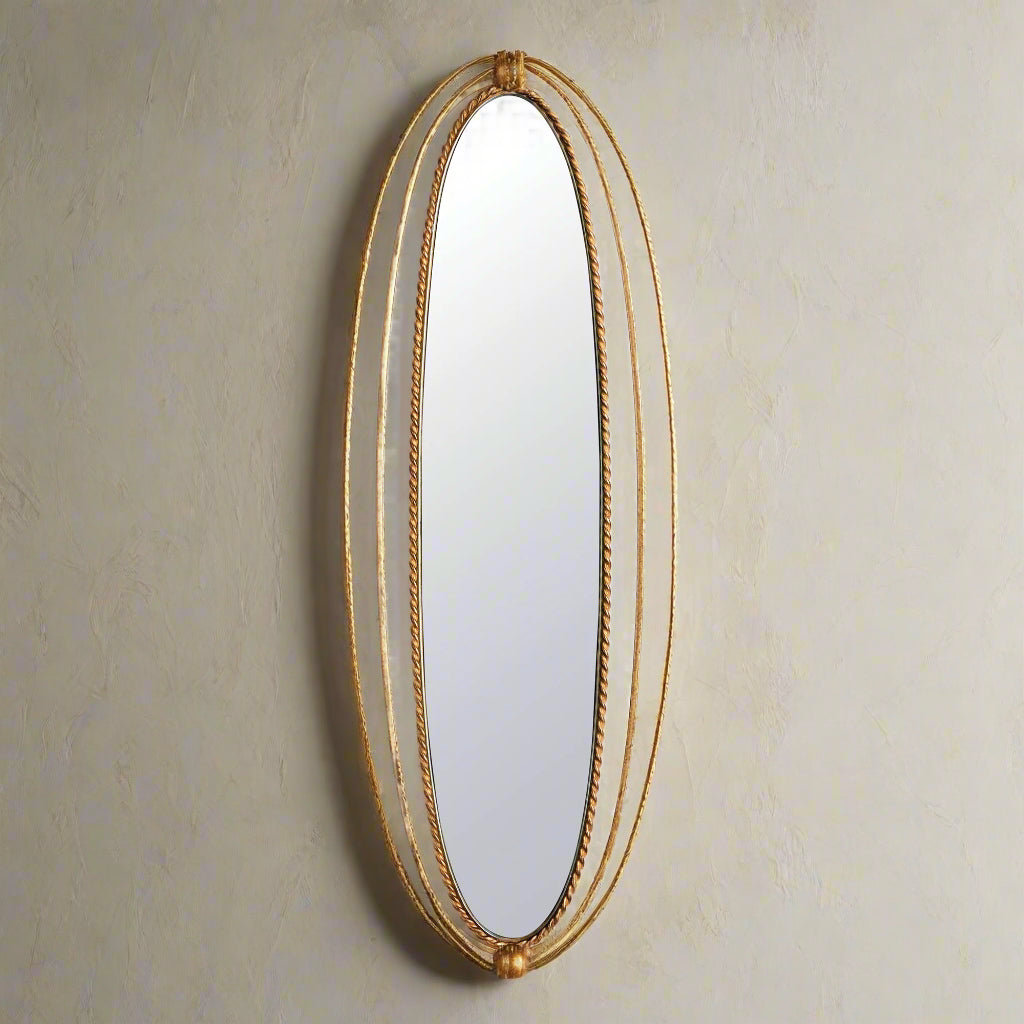 Triple Braided Narrow Gold Mirror for Powder Room or Entryway