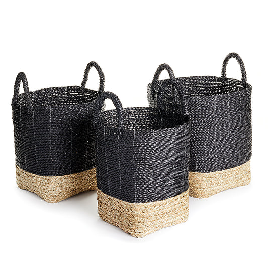 Fashion forward, with mixed weaves, natural materials and enhanced details. Even the rich mix of colors speak to the fashionista quality these baskets have.