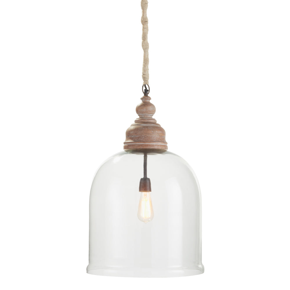 Alone or as a pair, this oversized cloche pendant is an elegant mix of glass and wood. You don't have to be a vintner to see that it's a real show stopper.