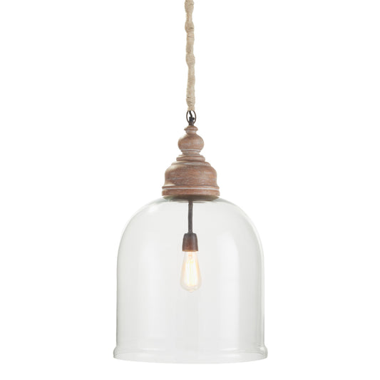 Alone or as a pair, this oversized cloche pendant is an elegant mix of glass and wood. You don't have to be a vintner to see that it's a real show stopper.