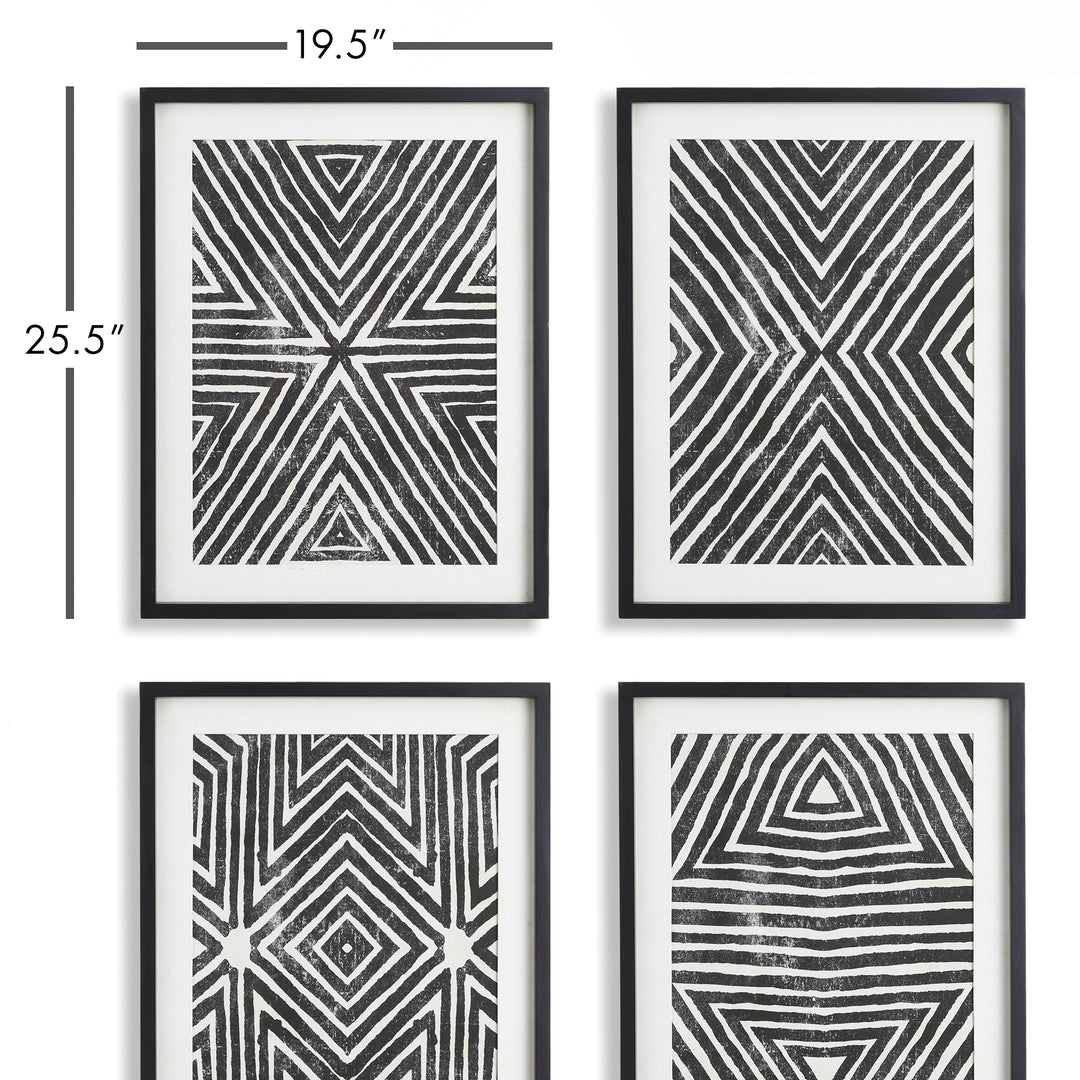 Achromatic Geometric African Prints, Set Of 4