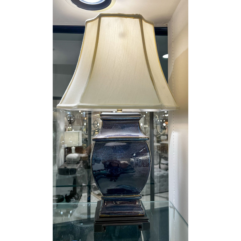 Square Glazed Table Lamp in Blue