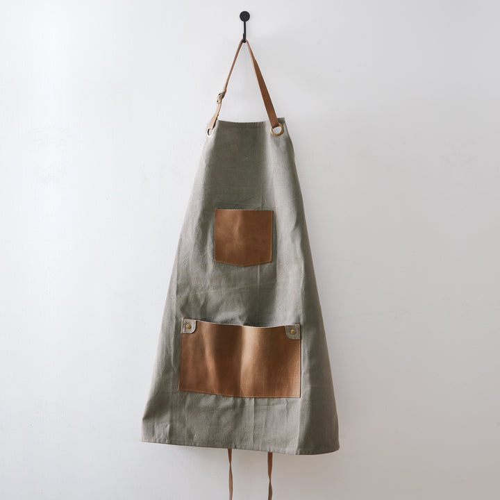 Dark Grey Canvas and Leather Utility Apron