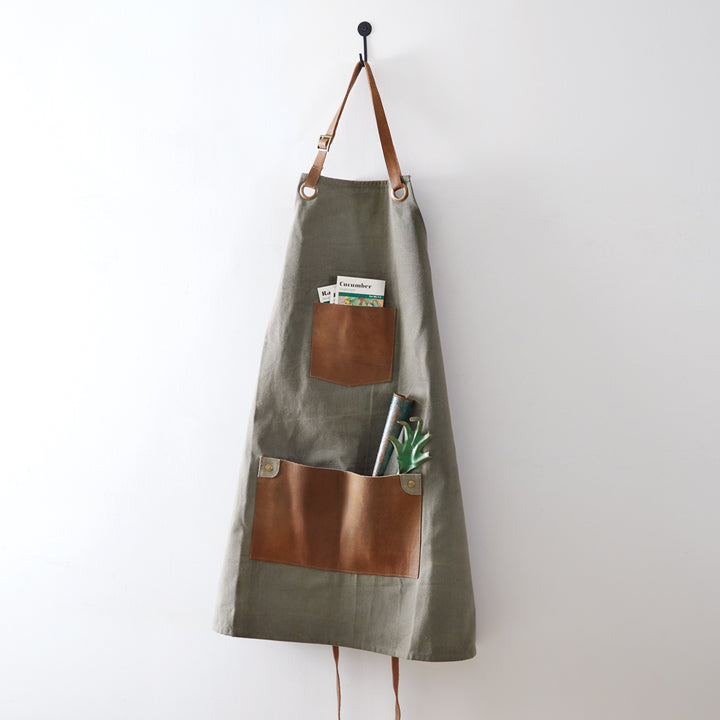 Dark Grey Canvas and Leather Utility Apron