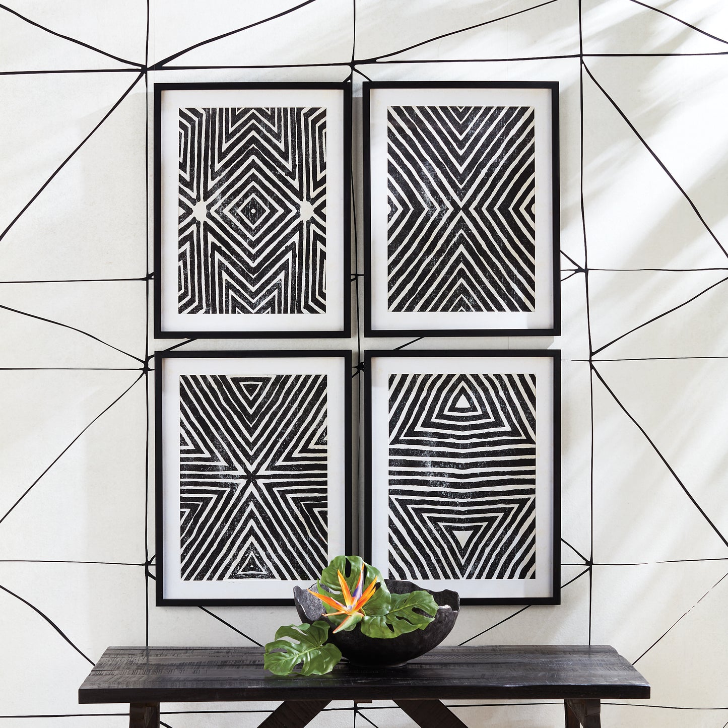 Achromatic Geometric African Prints, Set Of 4