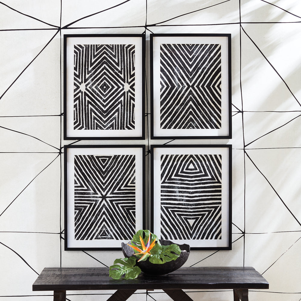 Achromatic Geometric African Prints, Set Of 4