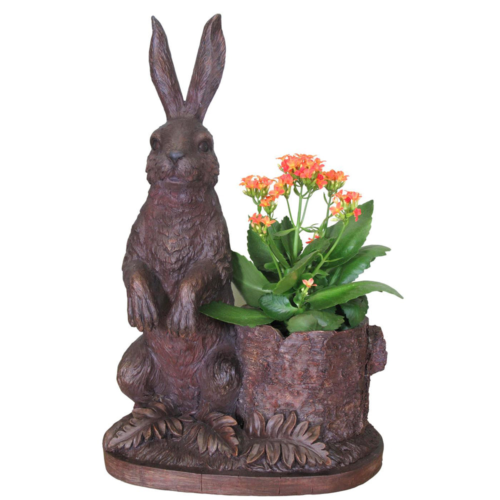 Rabbit Garden Décor with Log Planter – Delamere Design