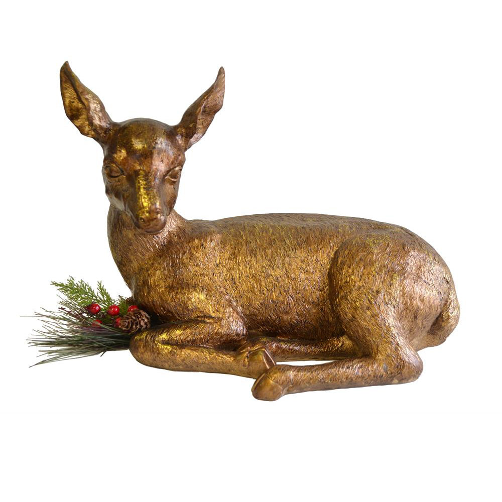 Resting Garden Deer in Antique Gold