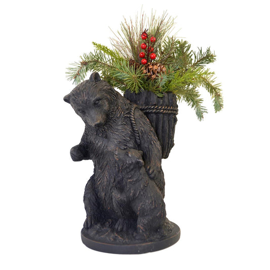This Bear with Cub Planter is a unique sculpture that adds a rustic touch to any home or garden. Hand-painted and with a dark walnut finish, it features a detailed bear with its cub for a charming Black Forest or lodge-style look. Perfect for yards, lawns, living rooms, and more.