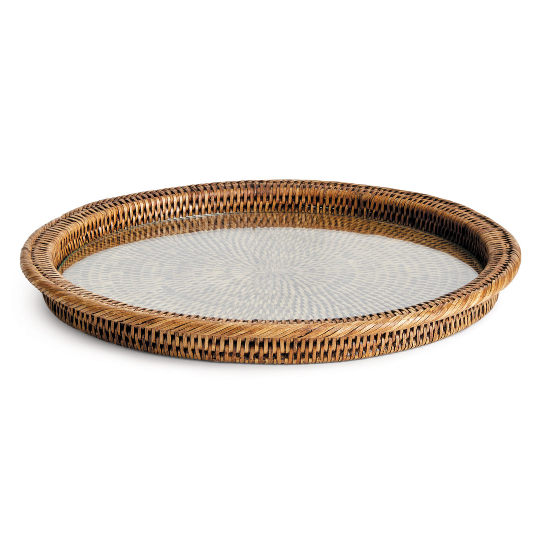 Burma Rattan Serving Platter with Glass Insert front view