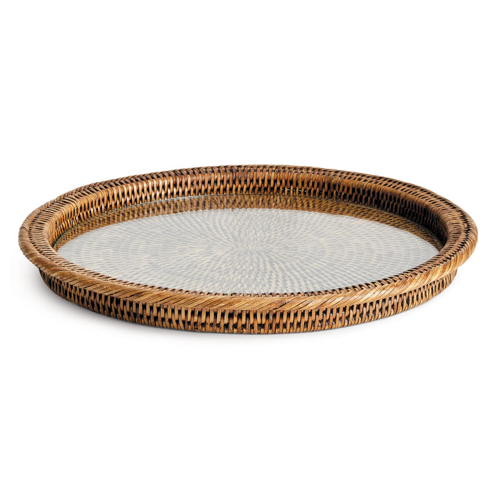 Burma Rattan Serving Platter with Glass Insert front view