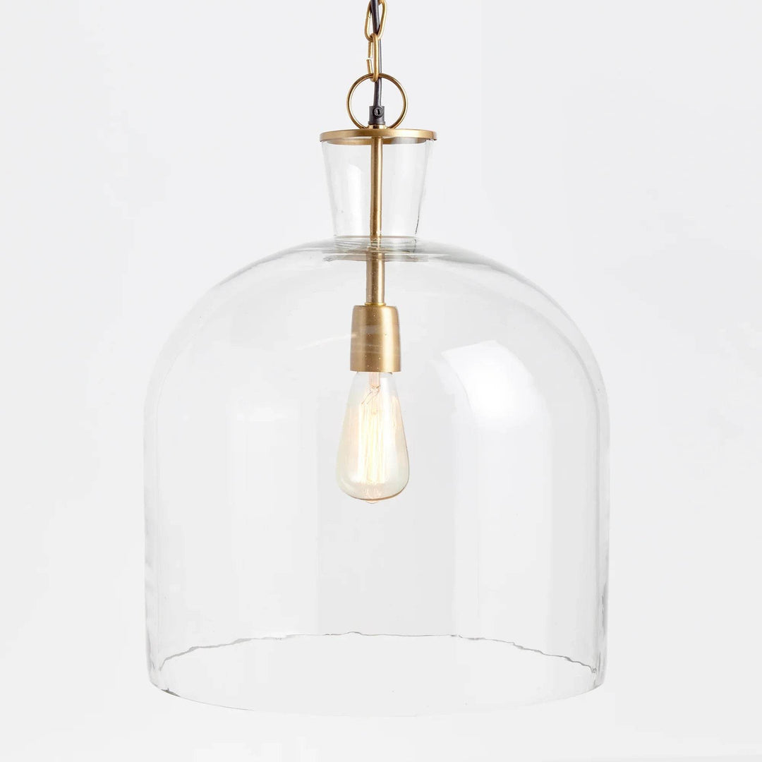Large Brass and Seeded Glass Island Pendant Light