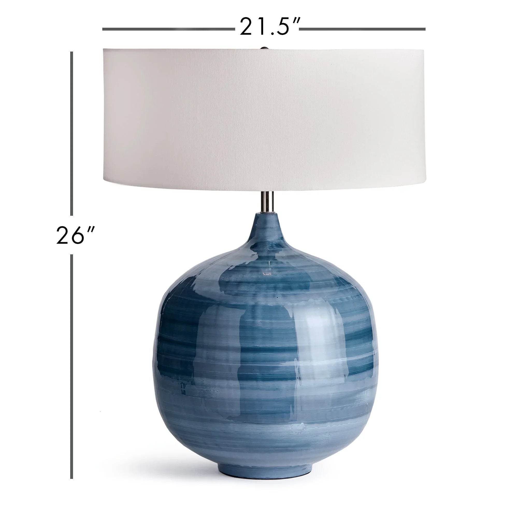 Elegant Blue Iron Table Lamp with Oversized Linen Shade | Delamere