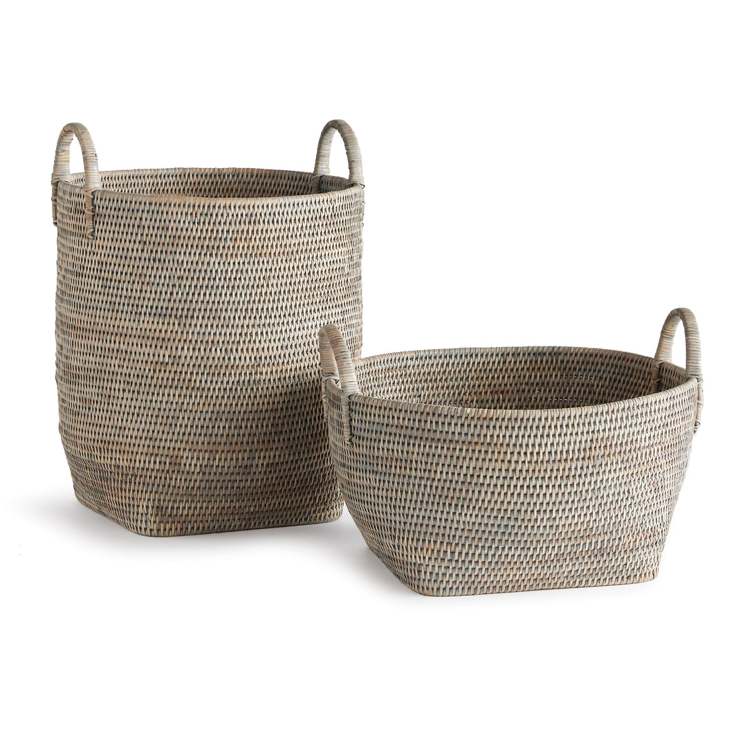 Burma Graywash Rattan Orchard Baskets, Set Of 2