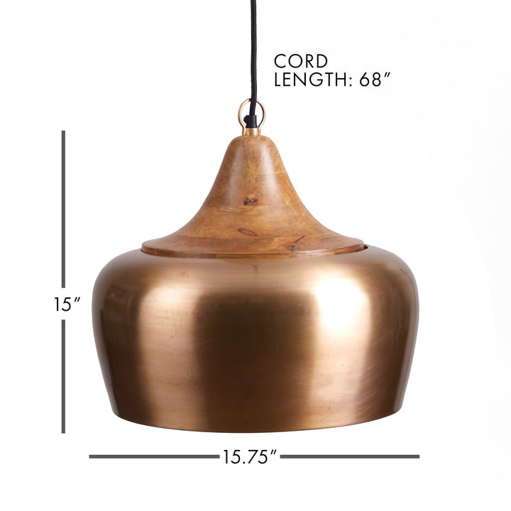 Farmhouse Pendant Light with Brass and Wood Accents