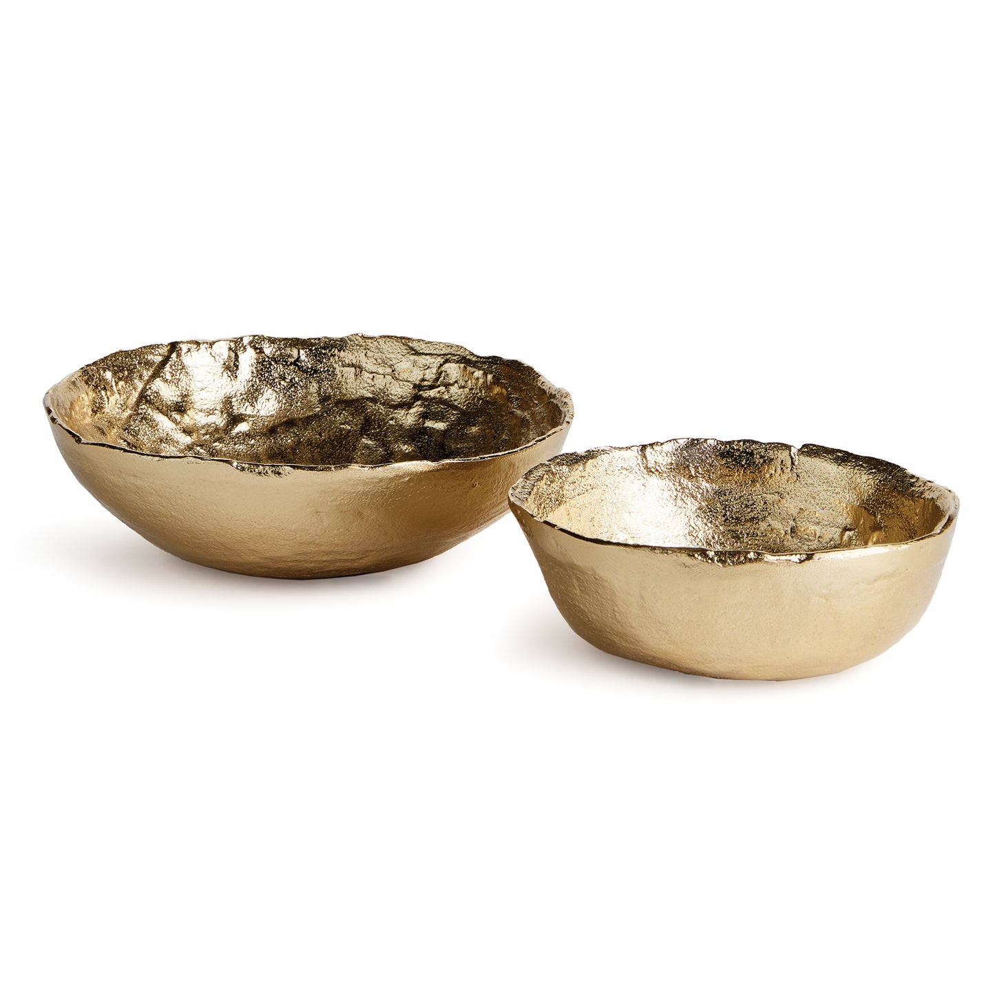 Made of cast aluminum, these rounded bowls have a hammered metal look. A substantial set to hold natural elements in any tone that suits the space. Or, beautiful on their own. Great for ottoman or side table.