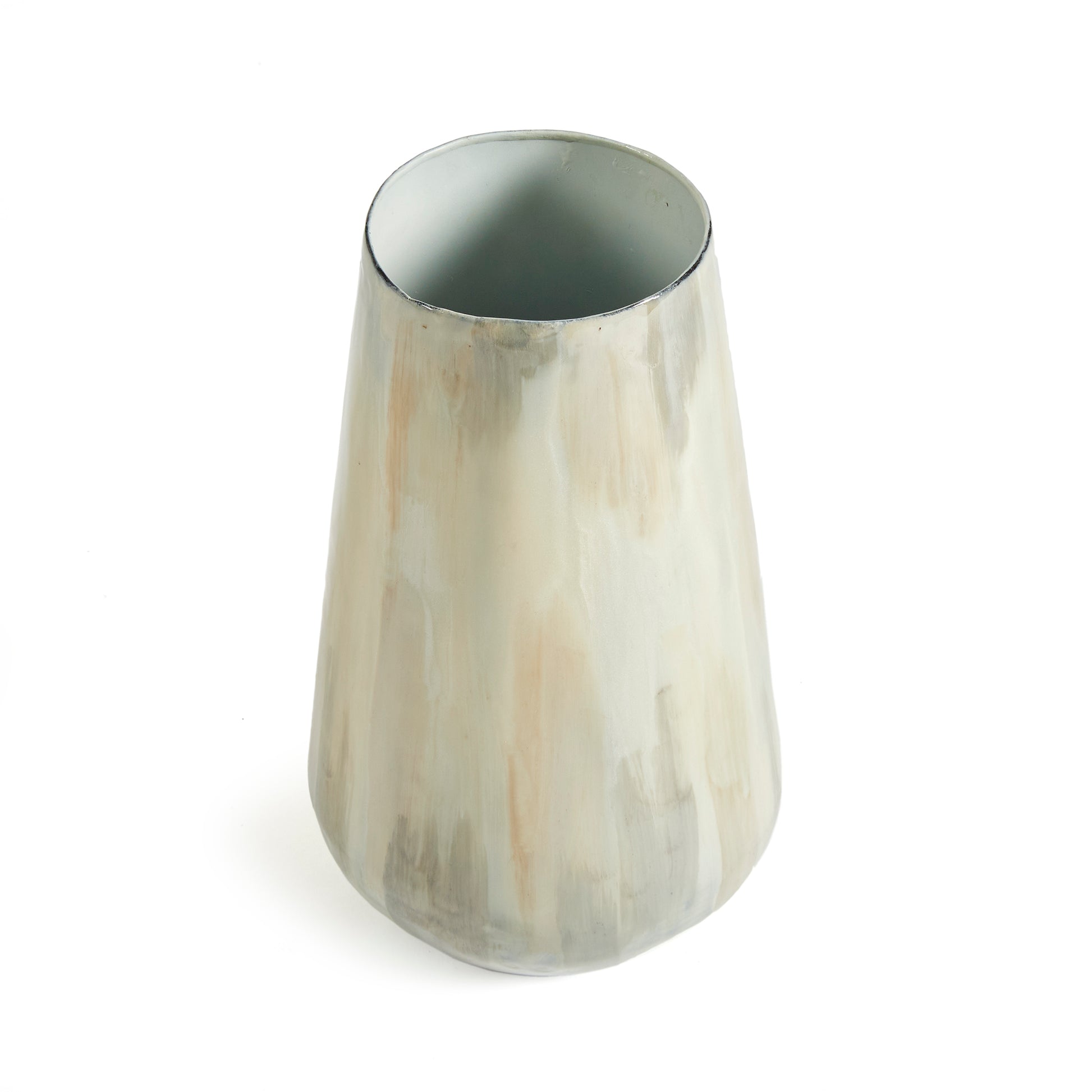 Using enameled iron in an innovative manner, these delicately crafted vases are hand-painted, each one featuring a charming tone-on-tone design. This technique produces a lovely light and creamy effect, making for a distinctive addition to any space. Crafted with expertise, Almeta White Pearl Vase Small stands out with its innovatively crafted enameled iron and charming tone-on-tone design. This unique technique produces an elegant, light and creamy effect that adds a distinctive touch to any room.