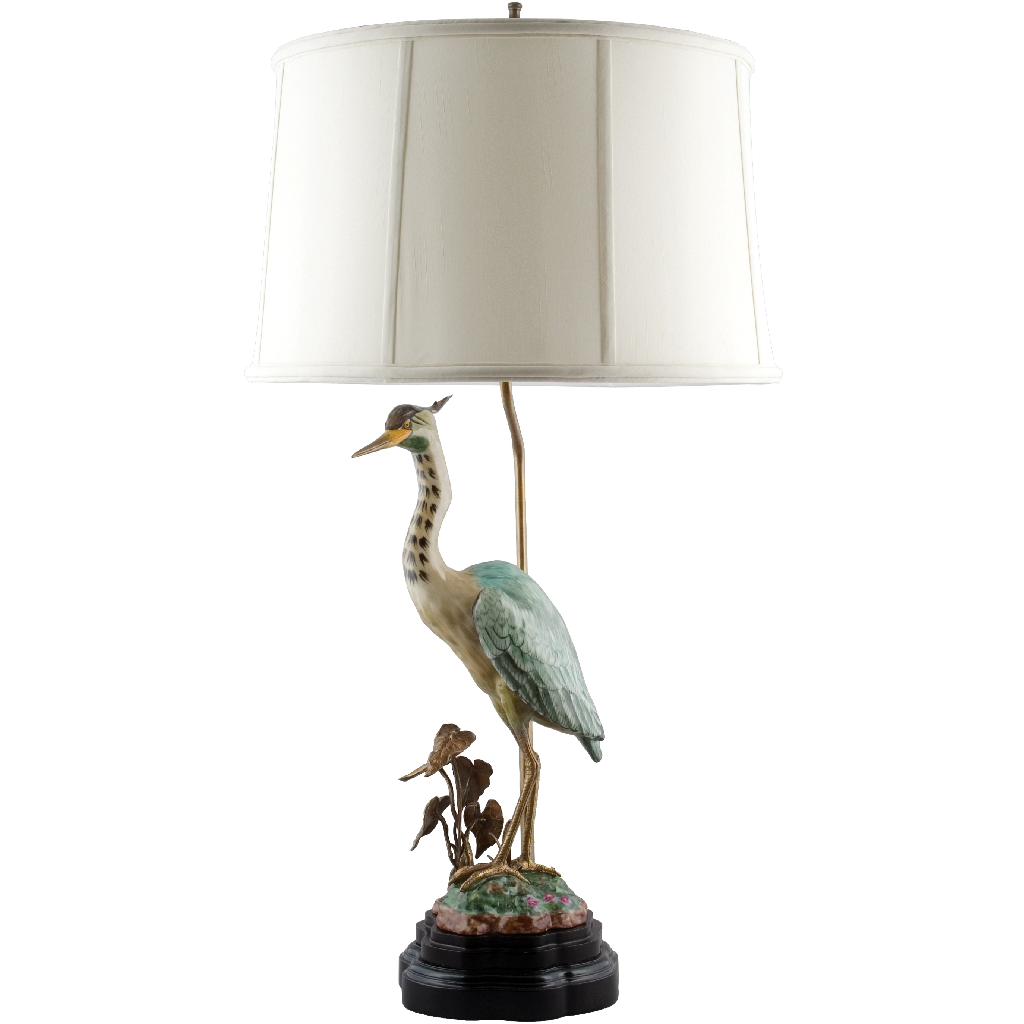 Porcelain Heron Statuary Table Lamp