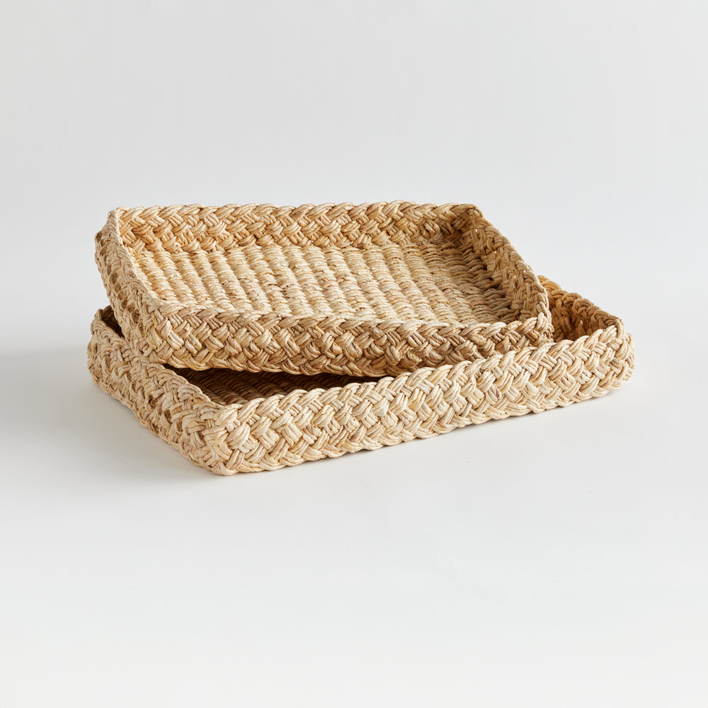 Abaca French Braided Square Trays, Set Of 2