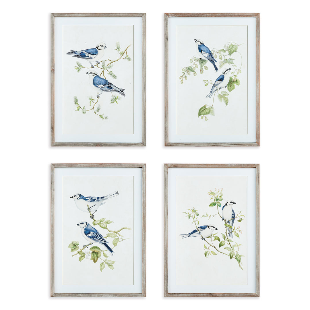 Blue Birds Wall Prints, Set Of 4