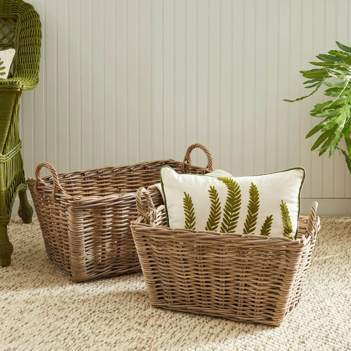 Set Of 2 Handmade Gray Rattan Laundry And Storage Baskets - Delamere Design