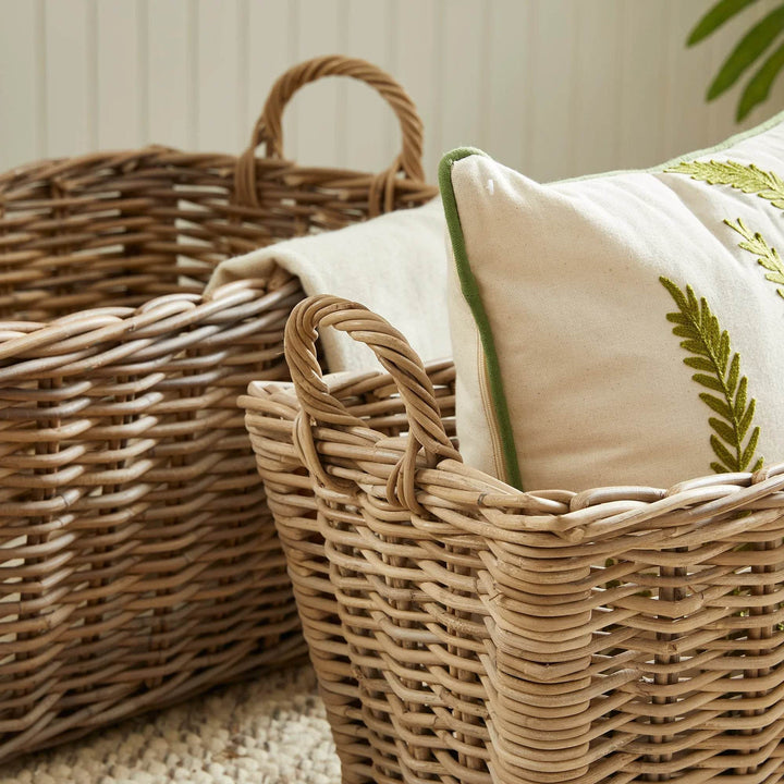 Set Of 2 Handmade Gray Rattan Laundry And Storage Baskets - Delamere Design