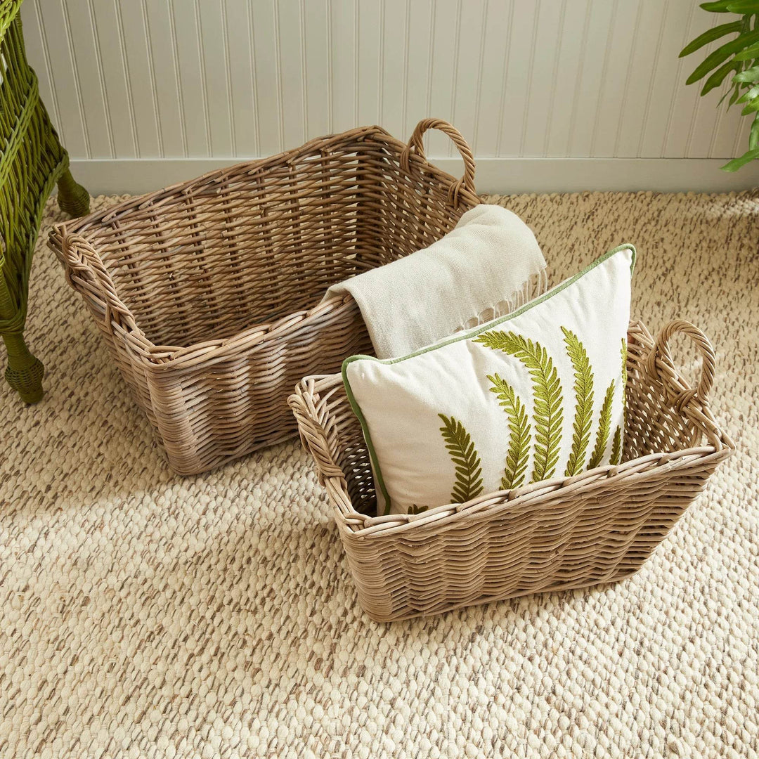 Set Of 2 Handmade Gray Rattan Laundry And Storage Baskets - Delamere Design