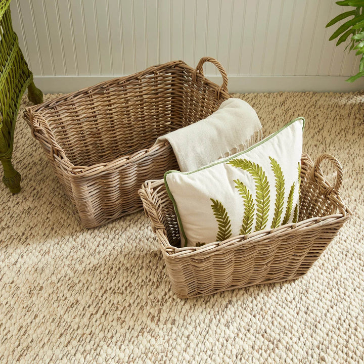Set Of 2 Handmade Gray Rattan Laundry And Storage Baskets - Delamere Design