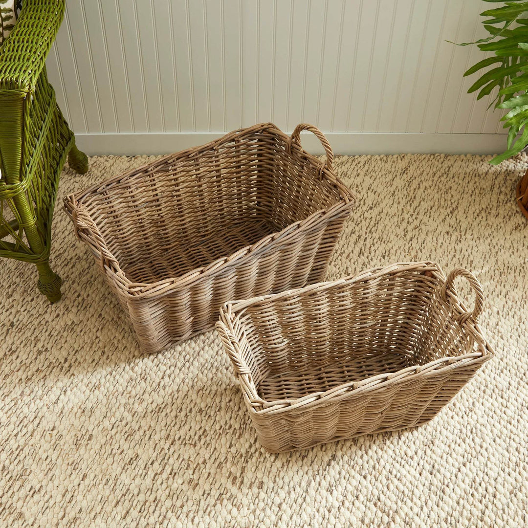 Set Of 2 Handmade Gray Rattan Laundry And Storage Baskets - Delamere Design