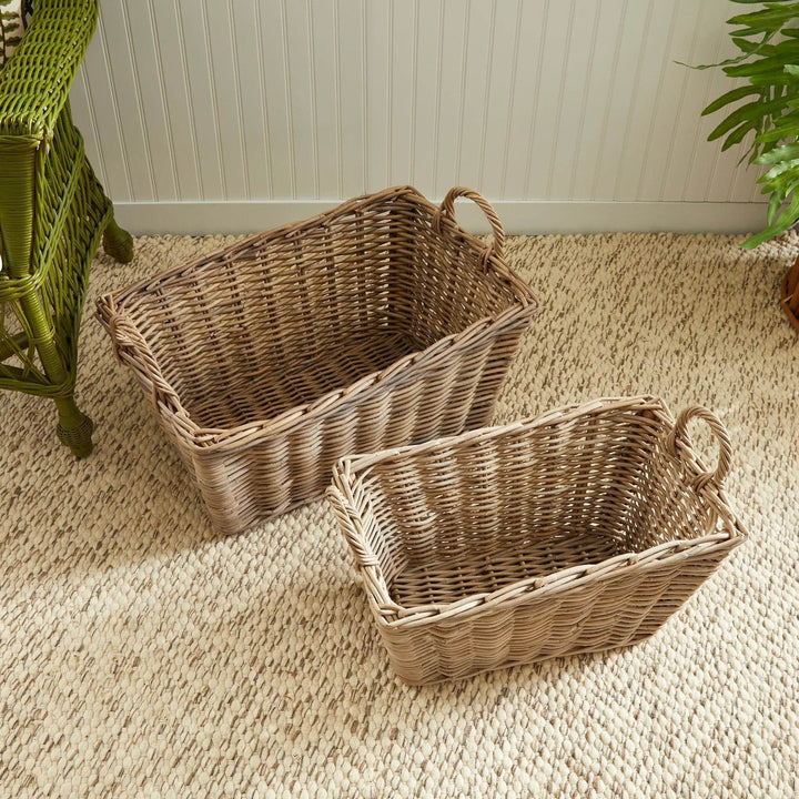 Set Of 2 Handmade Gray Rattan Laundry And Storage Baskets - Delamere Design