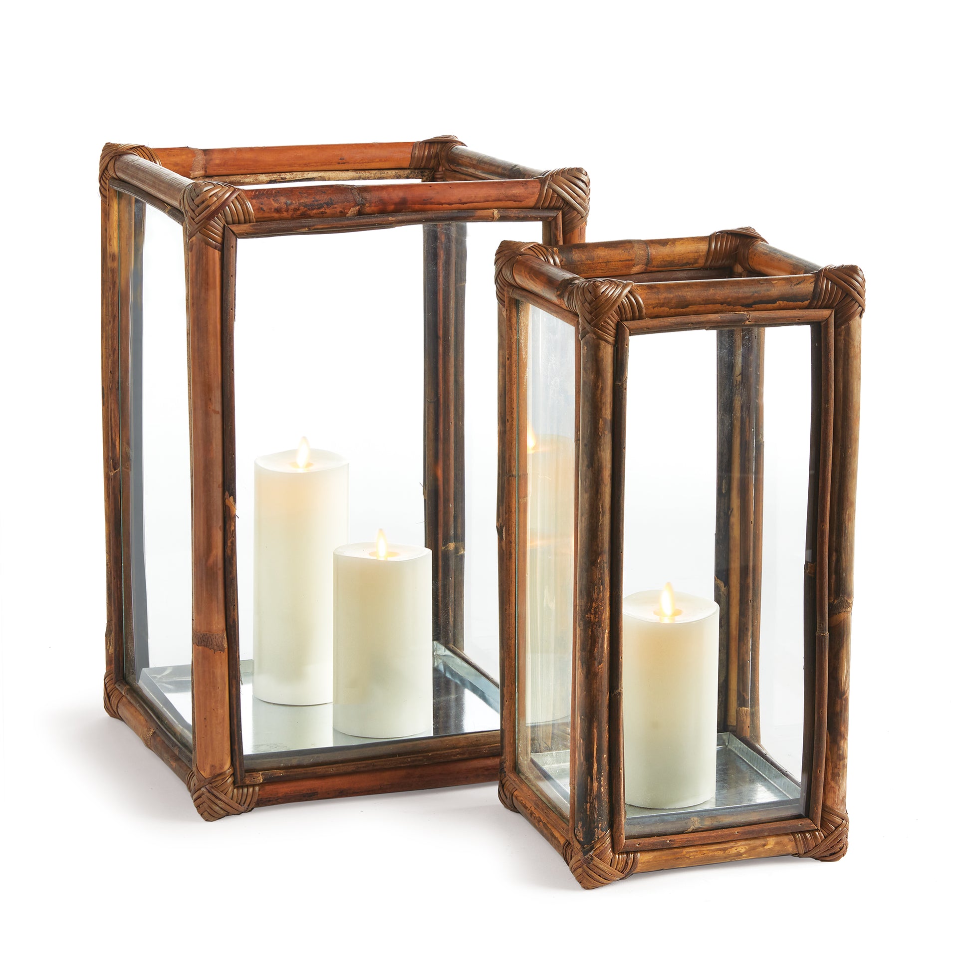 This set of two solid cane rattan hurricanes add a warm, natural vibe to your space. Add a couple of LED candles and feel the ambiance.