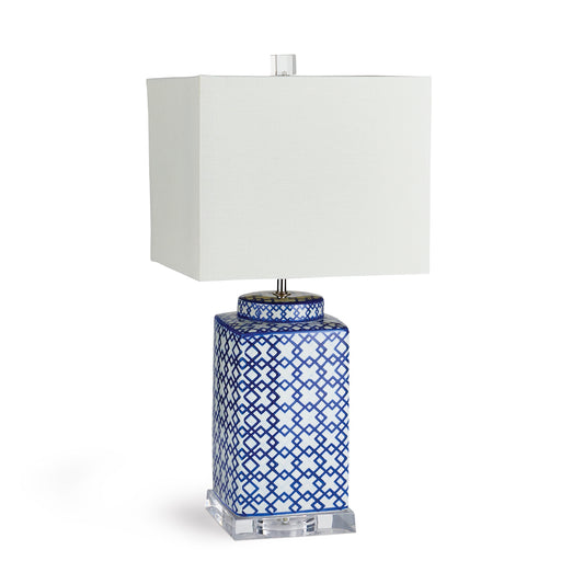 With a bold pattern and square shape, this lamp is a handsome choice for any space. On a side table, console or shelf, a stunning way to lighten up the room.