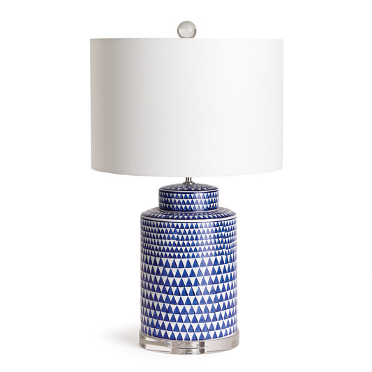 In a classic blue and white ceramic ginger jar shape design, this lamp is a traditional accent. An elegant way to bring in a touch of blue to the traditional space.