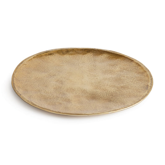 The Veda Decorative Round Tray boasts a modern, rounded form and simple shape, setting it apart from other trays. Its cast aluminum construction ensures durability and elegance, making it a versatile addition to any home decor collection. Use it as a base for candles or with other accent pieces to enhance your contemporary aesthetic.