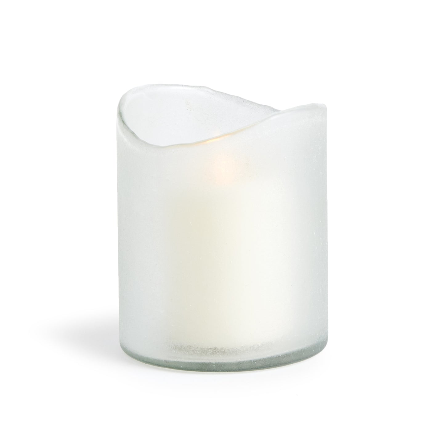 Delight in the detail, this stunning hurricane features a naturally uneven melted edge and frosted glass. Paired with a candle, it emits a soft light that is sure to create a soothing ambiance.