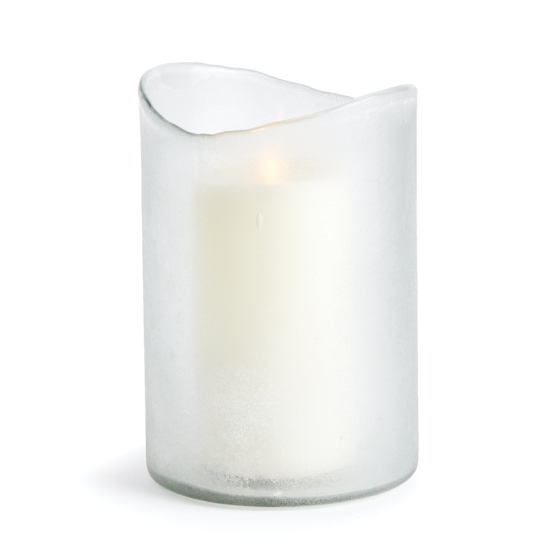 Delight in the detail, this stunning hurricane features a naturally uneven melted edge and frosted glass. Paired with a candle, it emits a soft light that is sure to create a soothing ambiance.