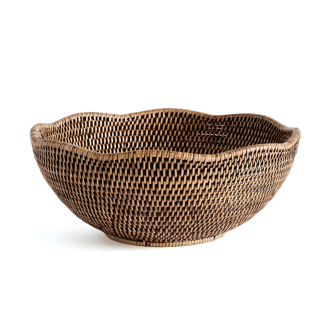 Burma Brown Rattan Scalloped Edge Bowl