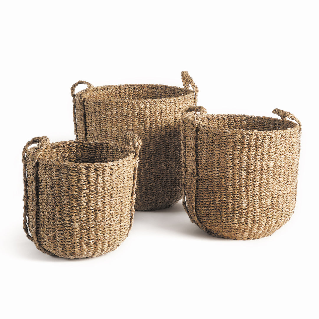 Seagrass Round Drum Baskets, Set Of 3