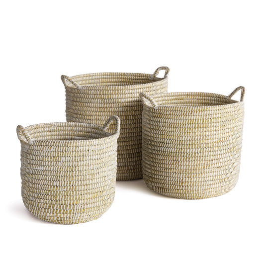 These all natural baskets are hand-woven by skilled artisans using sustainable materials.  Perfect for creating that spa-inspired look for home or office.