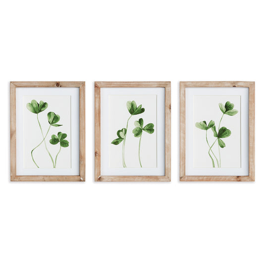 This set of petite prints is a traditional subject with an unexpected perspective. All the character and natural beauty of the clover is featured these graphic, fresh compositions. Finished with a crisp white mat and whitewashed wood frame, a handsome set for study, office or powder room.