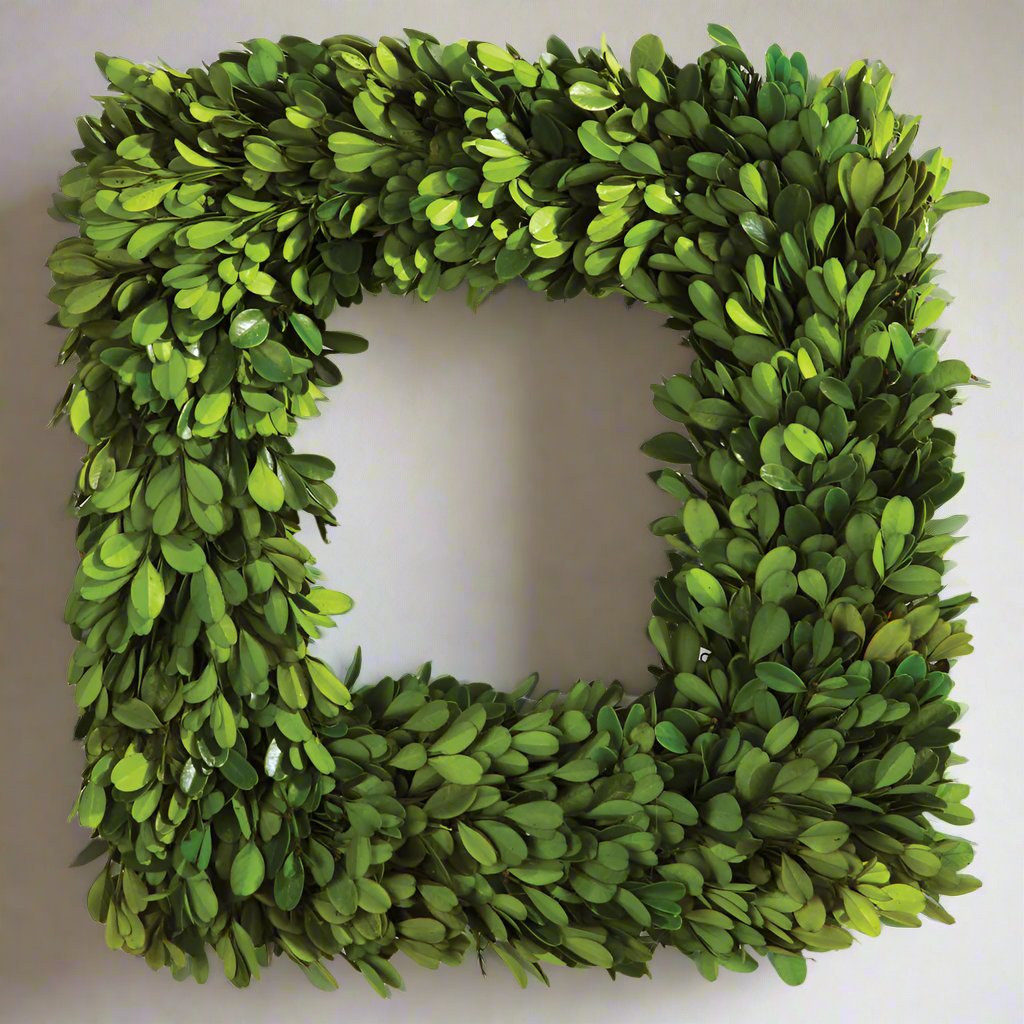 English Boxwood Square Wreath 16"