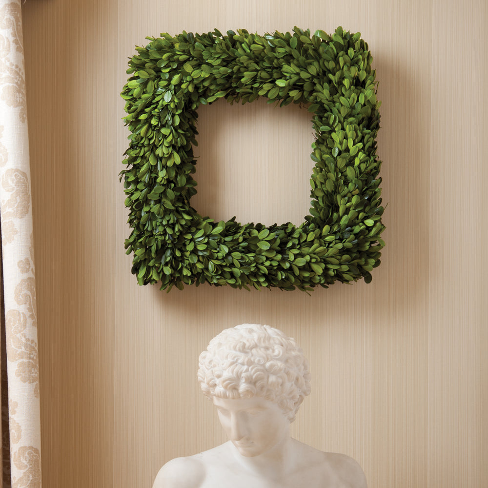 English Boxwood Square Wreath 16"