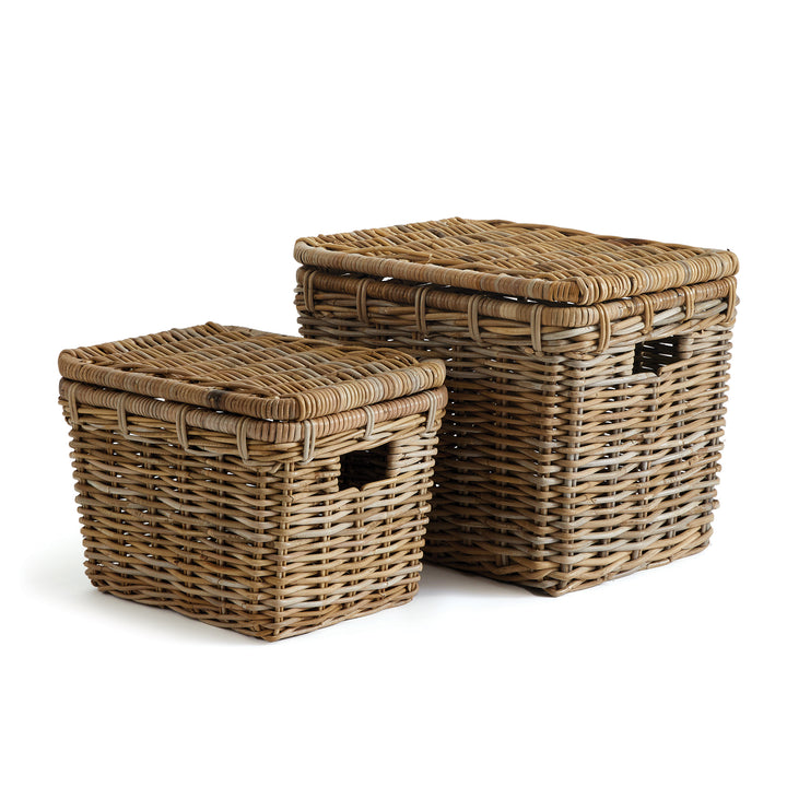 Set of 2 Natural Rattan Storage Trunks with Chunky Weave