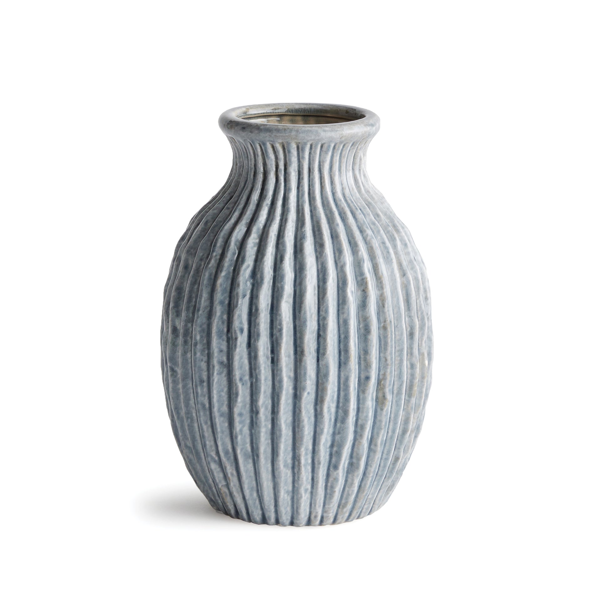 Subtle in a soft blue glaze, this vase has an understated beauty. With an artisan's touch, it is a stand-out accent piece. Drop a few faux stems in or display as is for a pop of soft color.