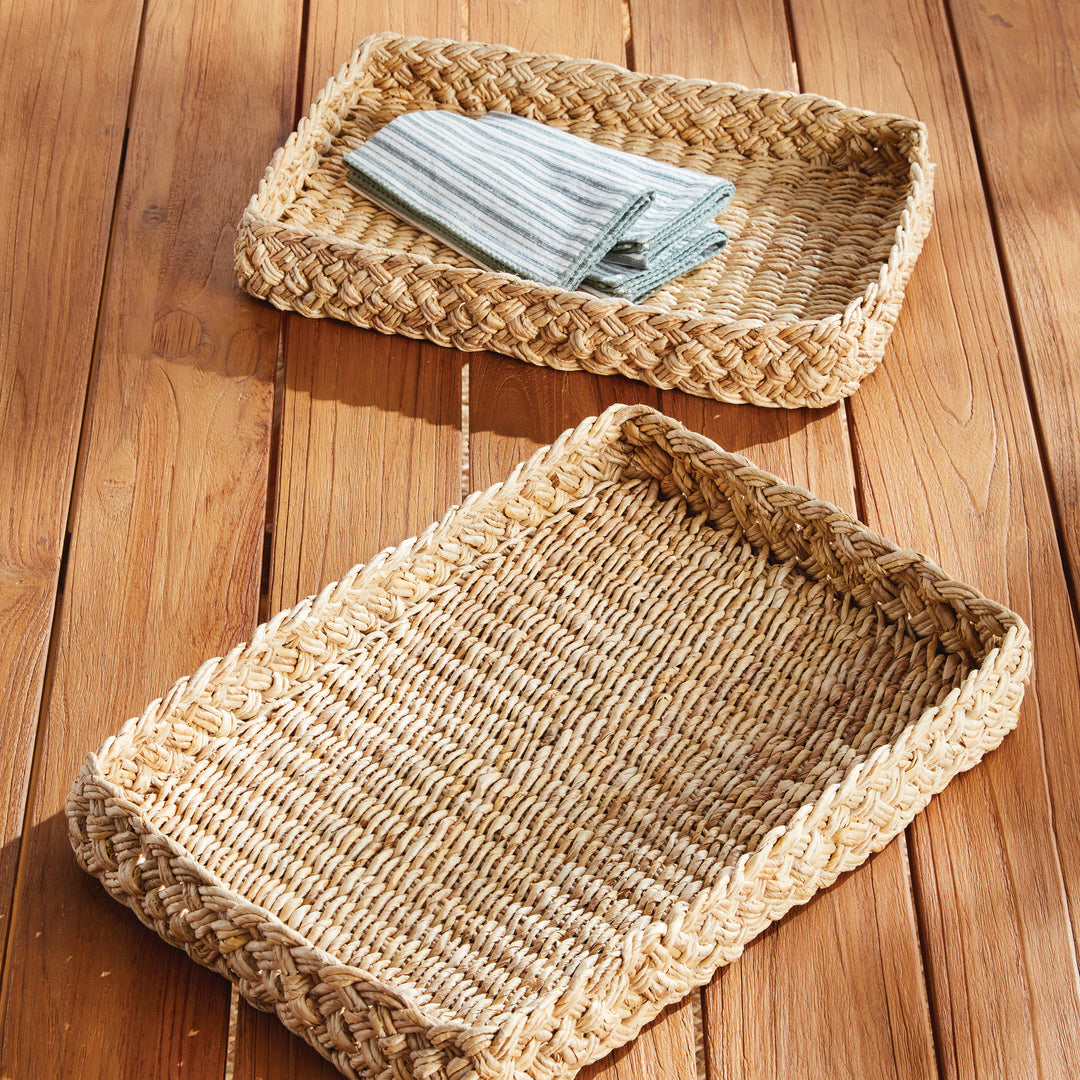 Abaca French Braided Square Trays, Set Of 2