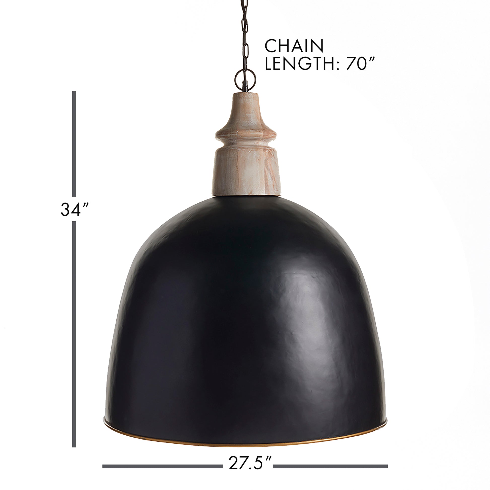 This pendant light features a golden interior lining, providing an elegant and functional balance. Whether in the entryway, hall, or above the kitchen table, it adds sophistication to any space. The larger version comes in black, gold, and natural wood, making it a versatile addition to your decor.