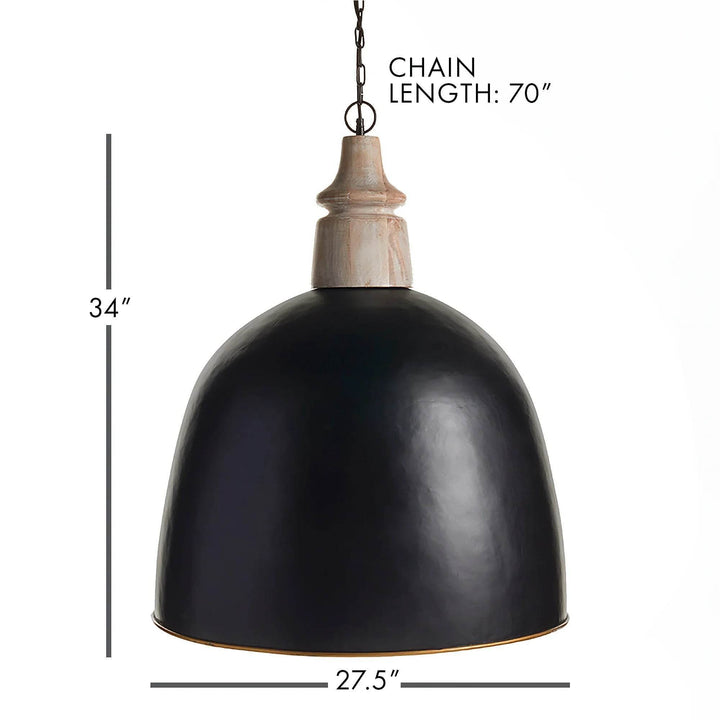 Larger Pendant Light with Golden Interior and Wood Accents