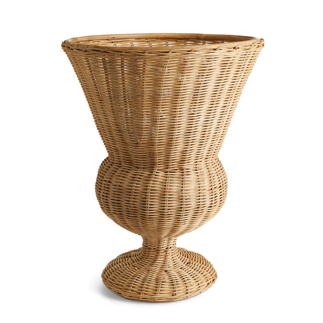 Woven Rattan Urn Planter with Natural Finish