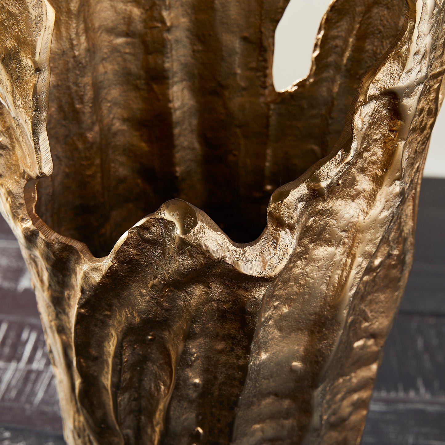 Crafted from durable cast aluminum, our Arbre Gold Vase Large is a beautiful and unique piece of artwork. Its organic, sculptural design makes it a perfect choice for displaying orchids or as a standalone statement in any room. With its intricate details and high-quality material, this vase is sure to elevate the look of any space.