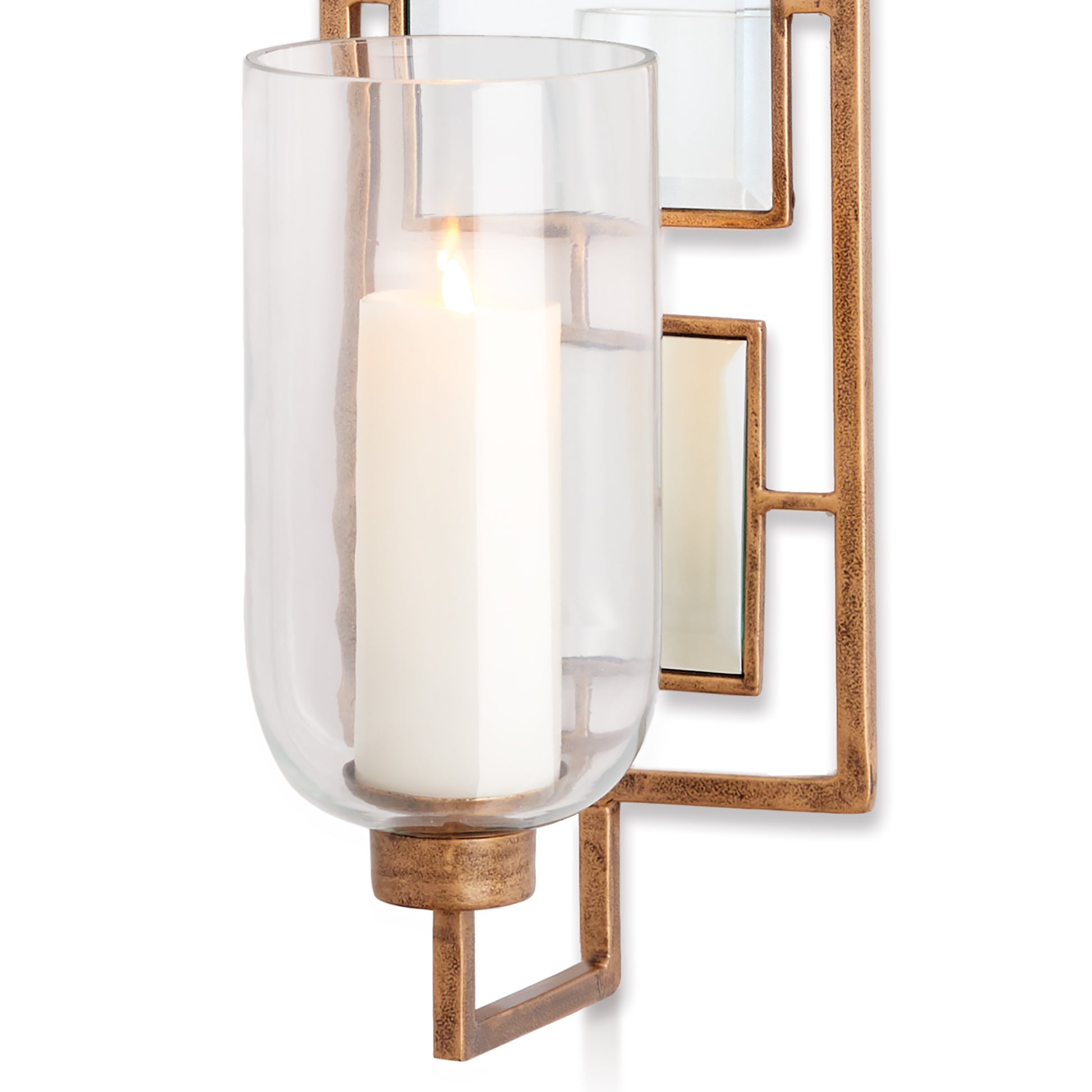 Antique gold, mirrors, and glass blend seamlessly to form a striking wall adornment. With its sophisticated design, this sconce is the perfect addition to any transitional space. Elevate your interior design with the timeless and elegant Antique Gold Wall Candle Sconce, expertly crafted with a combination of lustrous gold, reflective mirrors, and delicate glass.